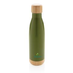 Vue Bouteille isotherme en acier avec finition bambou de couleur vert| Krokrodeal
