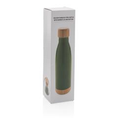 Vue Bouteille isotherme en acier avec finition bambou de couleur vert| Krokrodeal