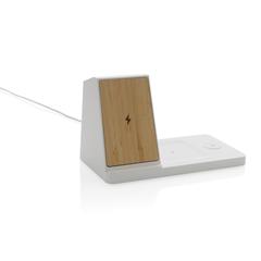 Vue Chargeur 15W Ontario 3 en 1 plastique recyclé RCS et bambou de couleur blanc| Krokrodeal