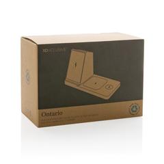 Vue Chargeur 15W Ontario 3 en 1 plastique recyclé RCS et bambou de couleur blanc| Krokrodeal