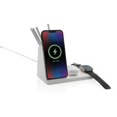 Vue Chargeur 15W Ontario 3 en 1 plastique recyclé RCS et bambou de couleur blanc| Krokrodeal