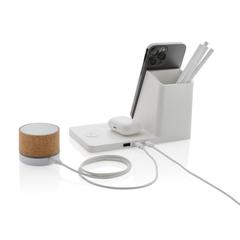 Vue Chargeur 15W Ontario 3 en 1 plastique recyclé RCS et bambou de couleur blanc| Krokrodeal