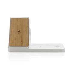 Vue Chargeur 15W Ontario 3 en 1 plastique recyclé RCS et bambou de couleur blanc| Krokrodeal