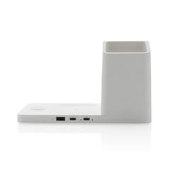 Vue Chargeur 15W Ontario 3 en 1 plastique recyclé RCS et bambou de couleur blanc| Krokrodeal