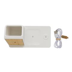 Vue Chargeur 15W Ontario 3 en 1 plastique recyclé RCS et bambou de couleur blanc| Krokrodeal