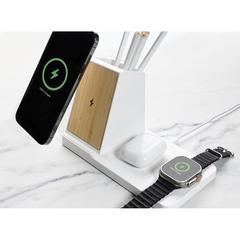 Vue Chargeur 15W Ontario 3 en 1 plastique recyclé RCS et bambou de couleur blanc| Krokrodeal