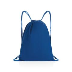 Vue Sac à dos cordelettes en coton recyclé 145 gr Impact AWARE™ de couleur bleu| Krokrodeal