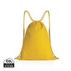 Vue Sac à dos cordelettes en coton recyclé 145 gr Impact AWARE™ de couleur jaune| Krokrodeal