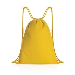 Vue Sac à dos cordelettes en coton recyclé 145 gr Impact AWARE™ de couleur jaune| Krokrodeal