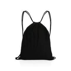 Vue Sac à dos cordelettes en coton recyclé 145 gr Impact AWARE™ de couleur noir| Krokrodeal