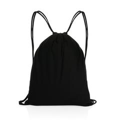 Vue Sac à dos cordelettes en coton recyclé 145 gr Impact AWARE™ de couleur noir| Krokrodeal