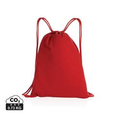 Vue Sac à dos cordelettes en coton recyclé 145 gr Impact AWARE™ de couleur rouge| Krokrodeal