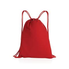 Vue Sac à dos cordelettes en coton recyclé 145 gr Impact AWARE™ de couleur rouge| Krokrodeal