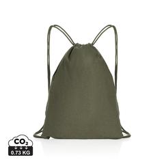 Vue Sac à dos cordelettes en coton recyclé 145 gr Impact AWARE™ de couleur vert| Krokrodeal