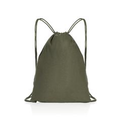Vue Sac à dos cordelettes en coton recyclé 145 gr Impact AWARE™ de couleur vert| Krokrodeal
