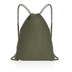 Vue Sac à dos cordelettes en coton recyclé 145 gr Impact AWARE™ de couleur vert| Krokrodeal