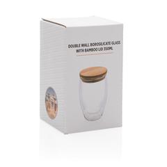 Vue Verre double paroi 350ml avec couvercle en bambou de couleur translucide| Krokrodeal