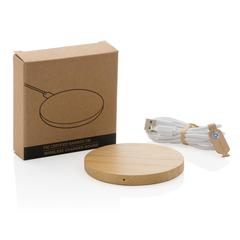 Vue Chargeur sans fil 5W rond en bambou de couleur marron| Krokrodeal