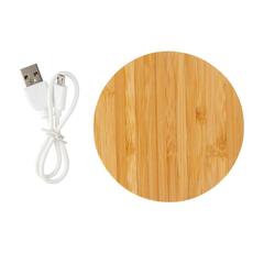 Vue Chargeur sans fil 5W rond en bambou de couleur marron| Krokrodeal
