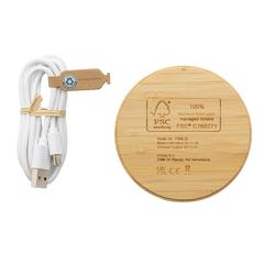 Vue Chargeur sans fil 5W rond en bambou de couleur marron| Krokrodeal