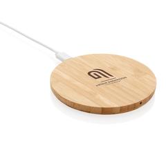 Vue Chargeur sans fil 5W rond en bambou de couleur marron| Krokrodeal