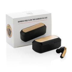 Vue Ecouteurs Flow TWS dans un boitier en bambou de couleur noir| Krokrodeal