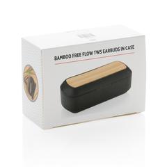 Vue Ecouteurs Flow TWS dans un boitier en bambou de couleur noir| Krokrodeal