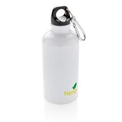 Vue Bouteille sport en aluminium avec mousqueton de couleur blanc| Krokrodeal