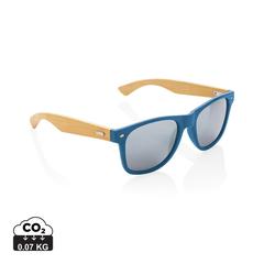 Vue Lunettes de soleil en bambou et plastique recyclé RCS de couleur bleu| Krokrodeal