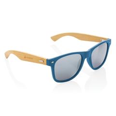 Vue Lunettes de soleil en bambou et plastique recyclé RCS de couleur bleu| Krokrodeal