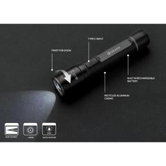 Vue Lampe torche 3W rechargeable par USB en alu RCS Gear X de couleur noir| Krokrodeal