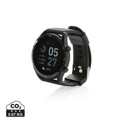 Vue Montre connectée ronde en TPU recyclé RCS de couleur noir| Krokrodeal