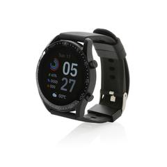 Vue Montre connectée ronde en TPU recyclé RCS de couleur noir| Krokrodeal