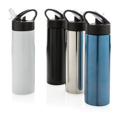 Vue Bouteille d’eau avec paille Sport de couleur gris| Krokrodeal