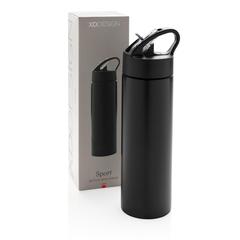 Vue Bouteille d’eau avec paille Sport de couleur noir| Krokrodeal