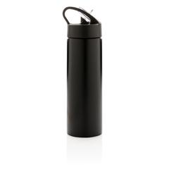 Vue Bouteille d’eau avec paille Sport de couleur noir| Krokrodeal