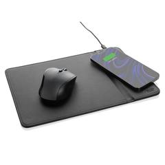 Vue Tapis de souris en PU RCS avec chargeur 10W Swiss Peak de couleur noir| Krokrodeal