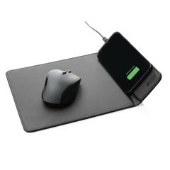 Vue Tapis de souris en PU RCS avec chargeur 10W Swiss Peak de couleur noir| Krokrodeal