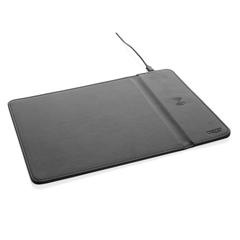 Vue Tapis de souris en PU RCS avec chargeur 10W Swiss Peak de couleur noir| Krokrodeal