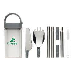 Vue Set de couverts en acier inoxydable de couleur gris| Krokrodeal