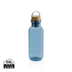 Vue Bouteille 680ml en rPET GRS, couvercle en bambou de couleur bleu| Krokrodeal