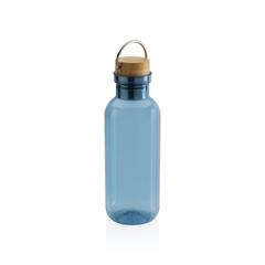 Vue Bouteille 680ml en rPET GRS, couvercle en bambou de couleur bleu| Krokrodeal