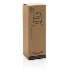Vue Bouteille 680ml en rPET GRS, couvercle en bambou de couleur bleu| Krokrodeal