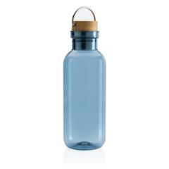Vue Bouteille 680ml en rPET GRS, couvercle en bambou de couleur bleu| Krokrodeal