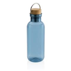 Vue Bouteille 680ml en rPET GRS, couvercle en bambou de couleur bleu| Krokrodeal
