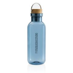 Vue Bouteille 680ml en rPET GRS, couvercle en bambou de couleur bleu| Krokrodeal