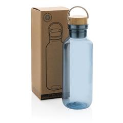 Vue Bouteille 680ml en rPET GRS, couvercle en bambou de couleur bleu| Krokrodeal