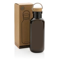 Vue Bouteille 680ml en rPET GRS, couvercle en bambou de couleur noir| Krokrodeal