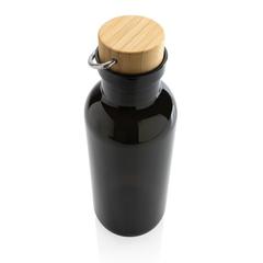 Vue Bouteille 680ml en rPET GRS, couvercle en bambou de couleur noir| Krokrodeal