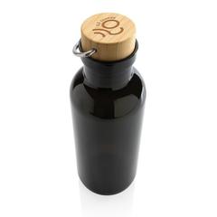 Vue Bouteille 680ml en rPET GRS, couvercle en bambou de couleur noir| Krokrodeal